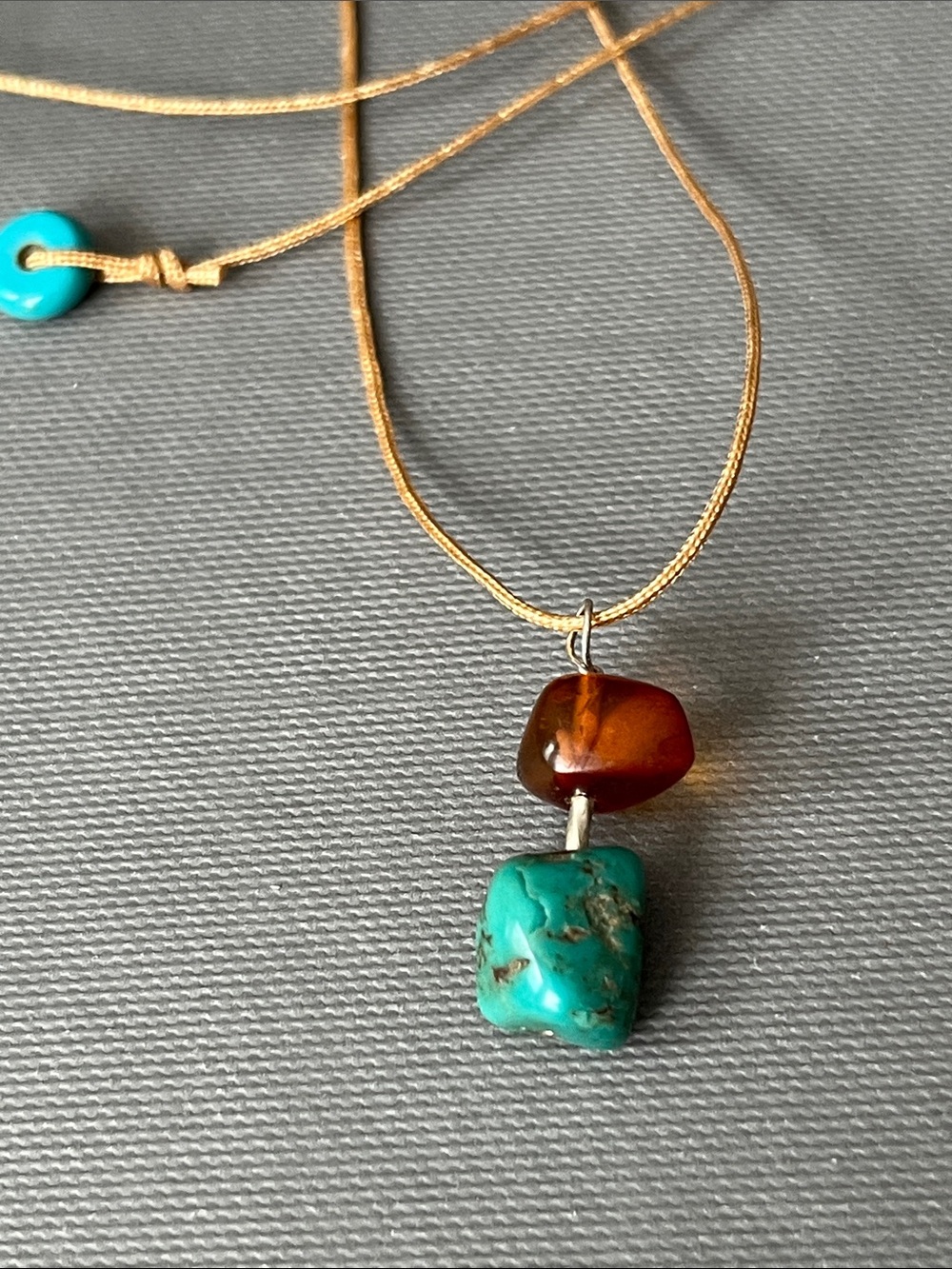 Turquoise & Amber Pendant Necklace – Women Jewelry